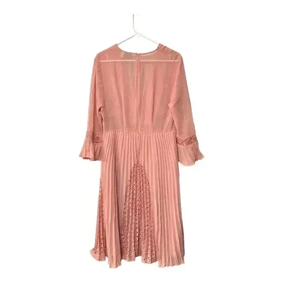 ASOS NWT Rose Pink Lace, Ruffle, Pleating Details Long Sleeve Midi Dress - Picture 7 of 15